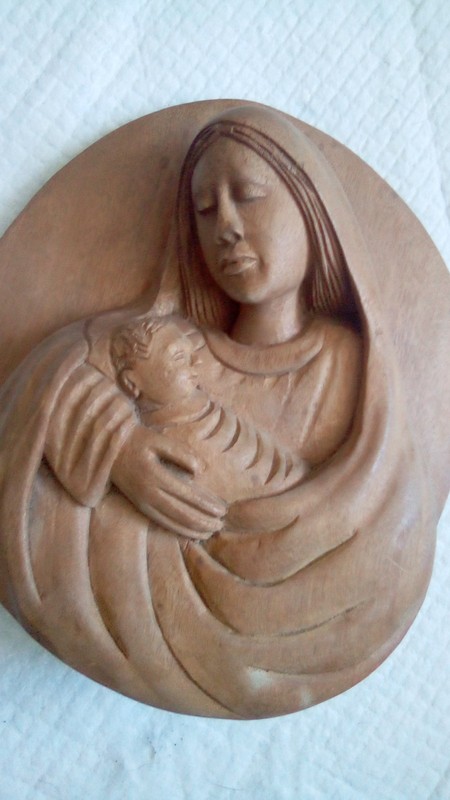 Madonna And Child Wood Carving Plaque