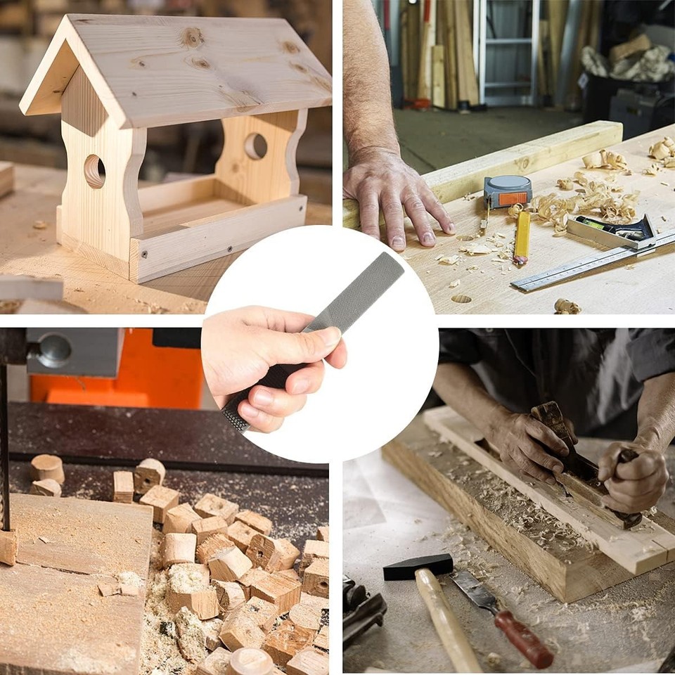 Wood Rasp File 4 Way Hand File and Round Rasp, Half Round Flat & Needle ...