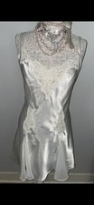 Victorias Secret Satin Chemise Bridal Slip Dress/Nightgown Ivory M Sequin Vtg
