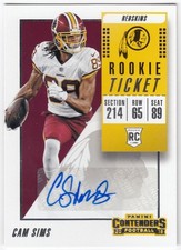 2018 Panini Contenders Rookie Ticket Auto CAM SIMS #256 Washington Redskins RC