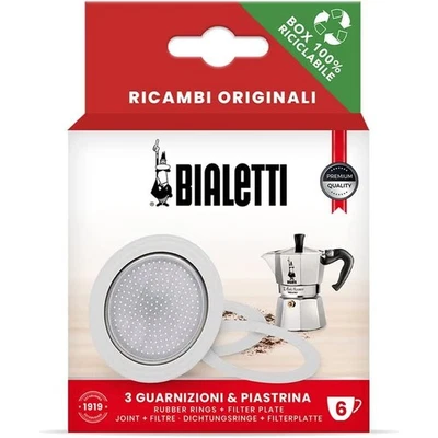[0800034] BIALETTI Boîte 3 Joints et un Filtre Cafetière Alu 6 tasses - Photo 1/2