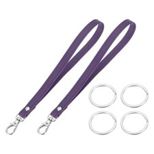 7 Inch Wristlet Strap PU Leather with 4 Silver Rings for Clutch 2 Pack, Purple 