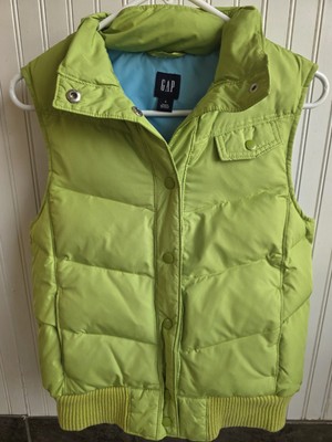 GAP Womens Vest Small Green Down Fill Puffer Snap Lime Tourquoise Lining