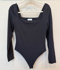 Babaton Contour Aritzia Bodysuit Long Sleeves Large Black Square Neck Slimming