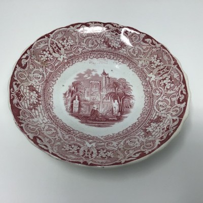 antique Castillo by Petrus Saucer Red Transferware Guda porcelana England 1900 s