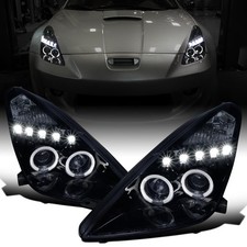 Fits 2000-2005 Toyota Celica Led Dual Rims Projector Headlights Black Smoke Pair