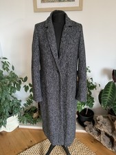 Zara Long Wool Mix Coat - Small - Black White Flecks Herringbone Overcoat