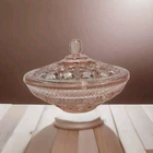 Vintage Indiana Federal Glass Windsor Button Cane Pink Covered Candy Dish