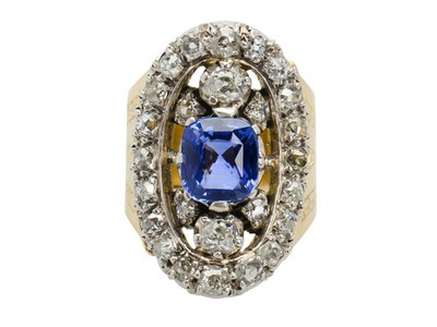 Georgian Opulence - Unheated Sapphire & Diamond Ring