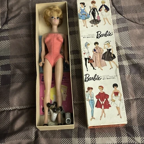 Mattel Barbie Bubblecut Doll 1961 Platinum Blonde w/ Box & Accessories