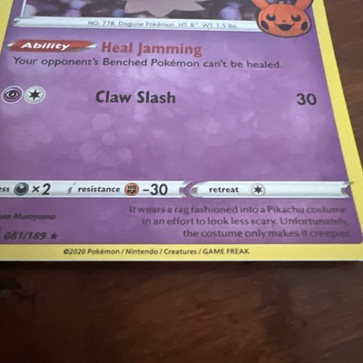 2020 POKEMON HALLOWEEN TRICK OR TRADE MIMIKYU 081/189 HOLO (RARE
