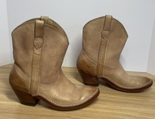 Ariat Stardust Tan Distressed Leather Cowboy Pull On Boots Shoes Womens 9 B