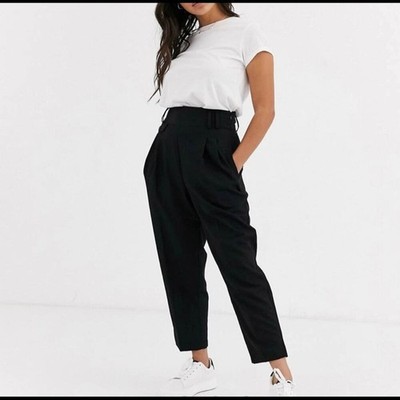 ASOS Petite Smart High Waist Balloon Pants. Black. 2P