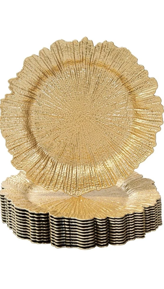 Juego de 12 Placas Cargador Plástico Arrecife Dorado, 13" Reutilizables, Entretener, Comedor Foto 3 de 4