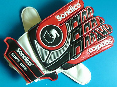 Neu Sondico Sonic Fußball Torwarthandschuhe Alter 12 + Jugendliche rot/weiß/schwarz