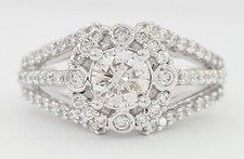 Natural Round Diamond Halo Engagement Ring 1.15 ct 14k White Gold Retail 5K