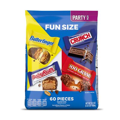60 Count Assorted Fun Size Chocolate Candy Bars Butterfinger Crunch Baby Ruth...
