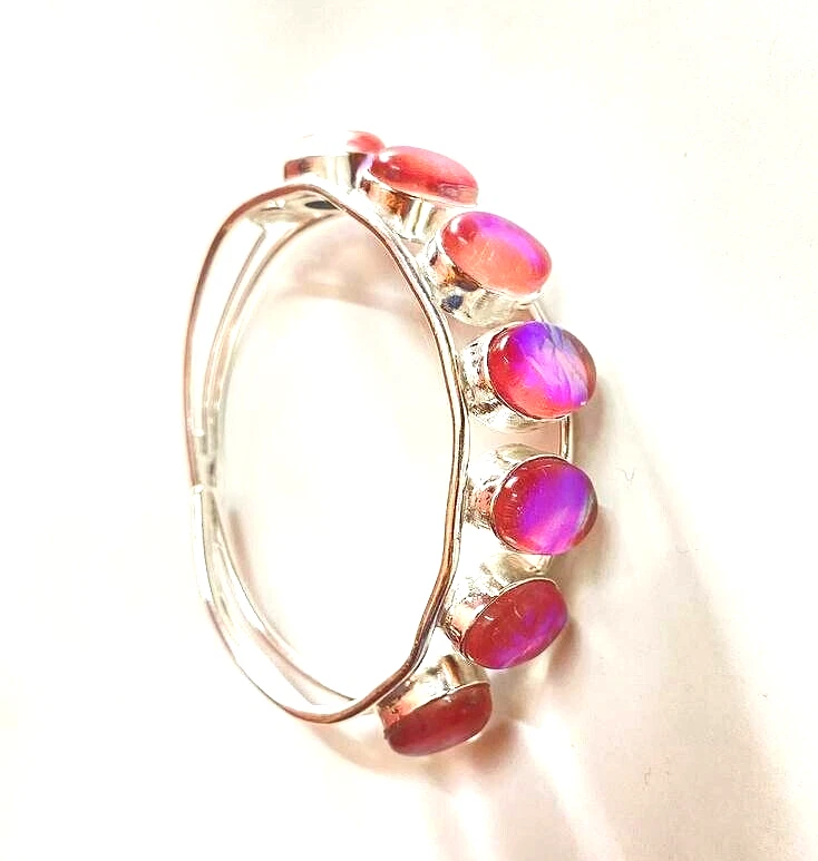 Australian Triplets Opal Gemstone 925 Sterling Silver Handmade Jewelry Bangle - Image 3 of 4