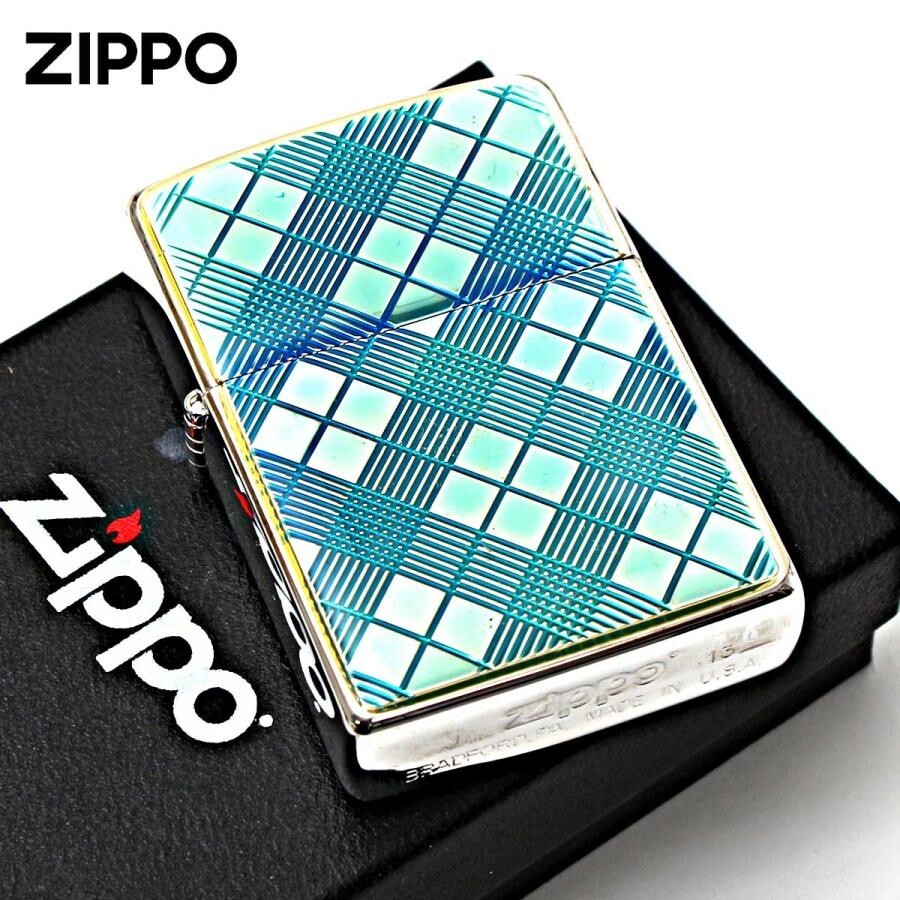 Zippo Diamond Cut Argyle Epoxy Clear Check Blue Regular Case Japan