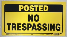 Posted No Trespassing Sign Yellow and Black Color 7" x 13" Hy-Ko Plastic 23050