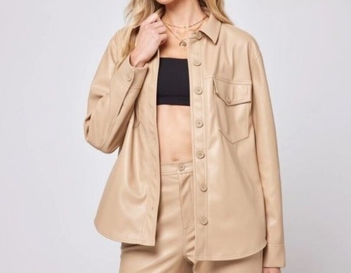 Faux Leather Echo Button-Up Jacket Office Siren Long Sleeves Size XL Women's