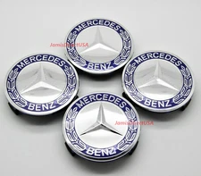 Set of 4 Fit For Mercedes-Benz Wheel Center Caps Emblem Rim Hub Cover Navy Blue