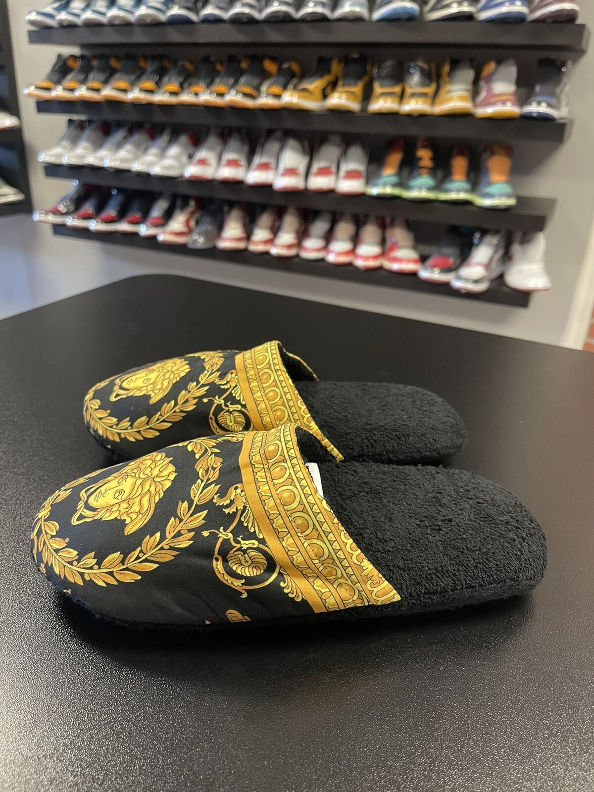 PANTOFOLA D’ORO Pantofole Versace Medusa Stampa Cotone Piccole Nere Oro
