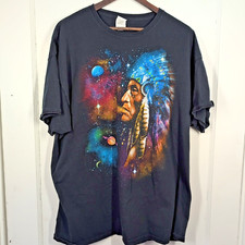 Vintage Fruit Of The Loom Native American Universe Tee Shirt Black Size 2XL GUC