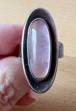 VINTAGE LARGE ROSE QUARTZ CABOCHON RING 925 STERLING SILVER DESIGNER HALLMARKED