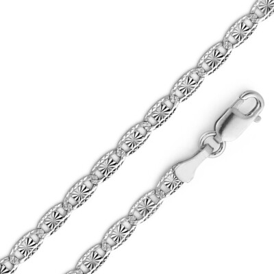Herren 14K massiv weiß 2,6 mm Valentino Stern/Rand Diamantschliff Kette/7''-24''