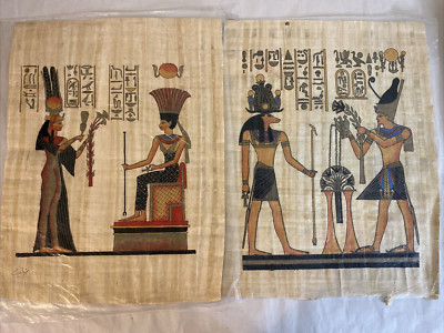 Two Egyptian Painting on papyrus paper with certificate from Delta papyrus