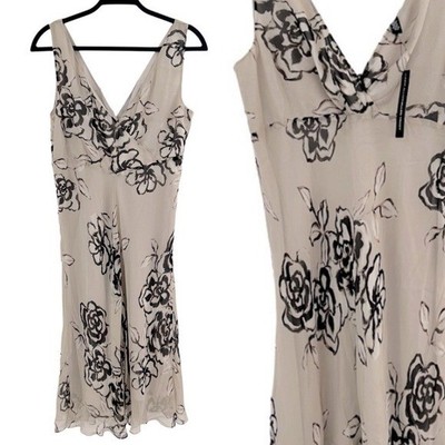 NWT 100% Silk Linda Allard Ellen Tracy Fairy Coquette Floral Beige Slip dress 12