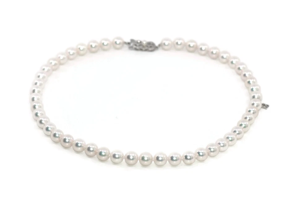 Mikimoto Pearl A+ Diamond 18K White Gold Necklace Earrings Set - Imagem 3 de 4