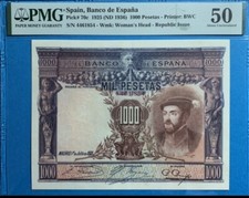 PMG 50 / Spain Banco De España 1000 Pesetas 1925 Pick 70c Very Rare