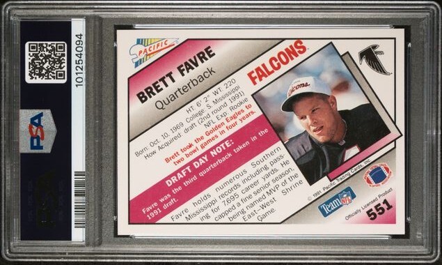PSA 9 MINT BRETT FAVRE HOF RC ROOKIE 1991 PACIFIC #551 GRADED VINTAGE NFL *TPHLC view 2