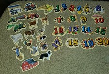 37 Vintage Children's Refrigerator Magnets Numbers Farm Animal Tractors vehicles