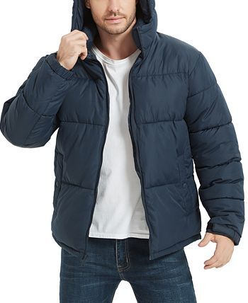 Hawke & Co. HAWK NAVY Men's Quilted Zip Front Hooded Puffer Jacket