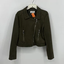 Vigoss Preowned Womens Faux Suede Green Moto Jacket Size Large EUC