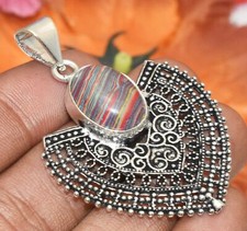 Rainbow Calsilica Gemstone Pendant 925 Silver Plated U311-C198
