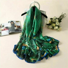 Fashion Women's Peacock Feather Silk Scarf Hijabs Scarves Wraps Shawl 180x90cm