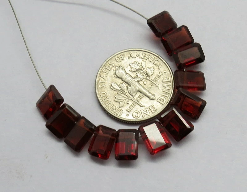 Cuentas octágonas granate de piedras preciosas naturales facetadas 9 piezas brioletes tamaño 7x5 mm    Foto 3 de 3