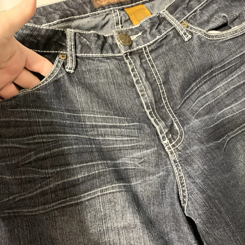 Pantalones de mezclilla Crest para mujer 16 azul oscuro blanco puntada ajustados tiro alto elásticos grunge rock Foto 4 de 4