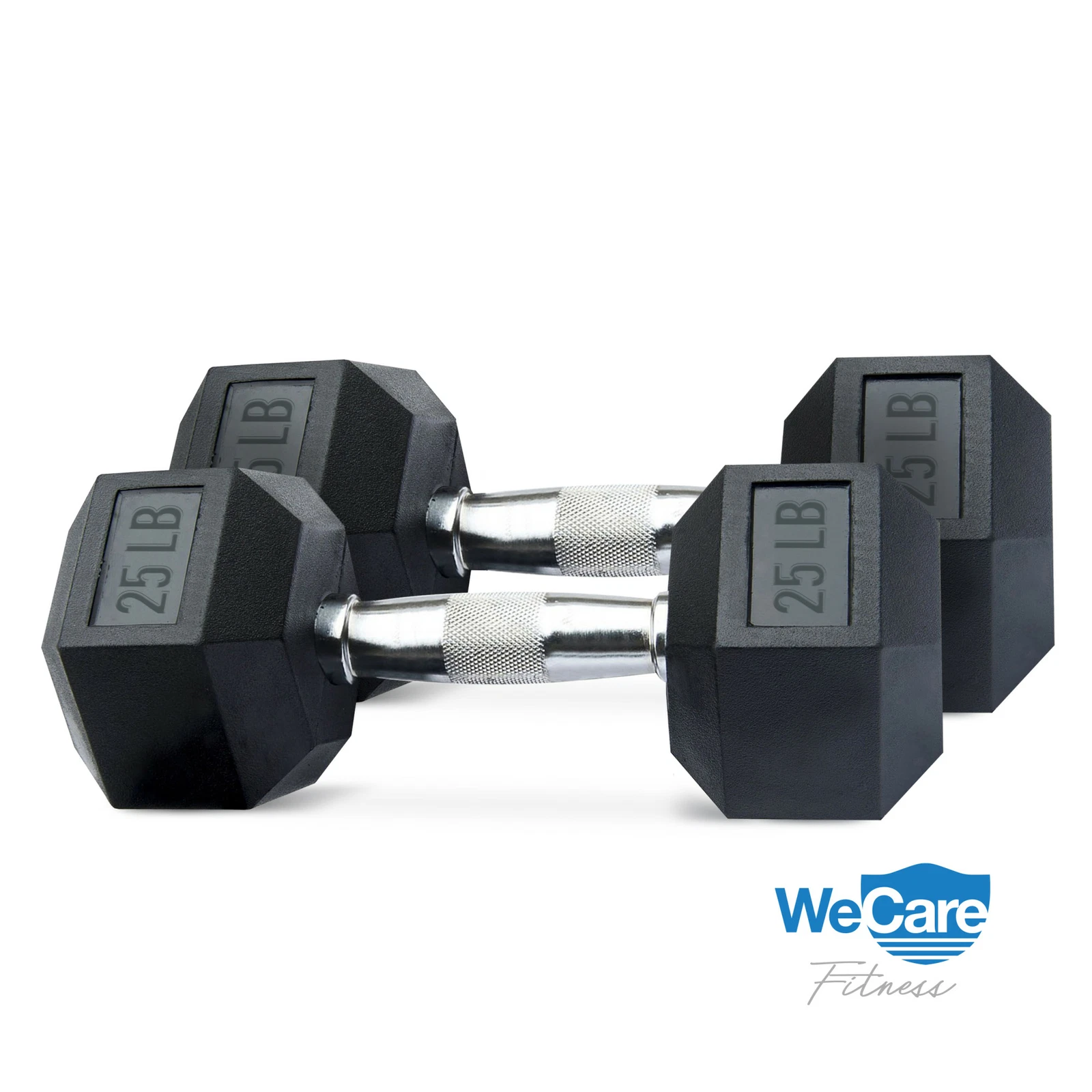 WeCare Rubber-Coated 25 Lbs Dumbbells (Set of Two) - Black