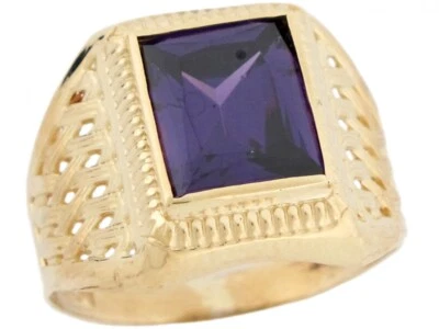 10k or 14k Real Gold Simulated Amethyst February Birthstone Mens Ring - Image 1 of 4