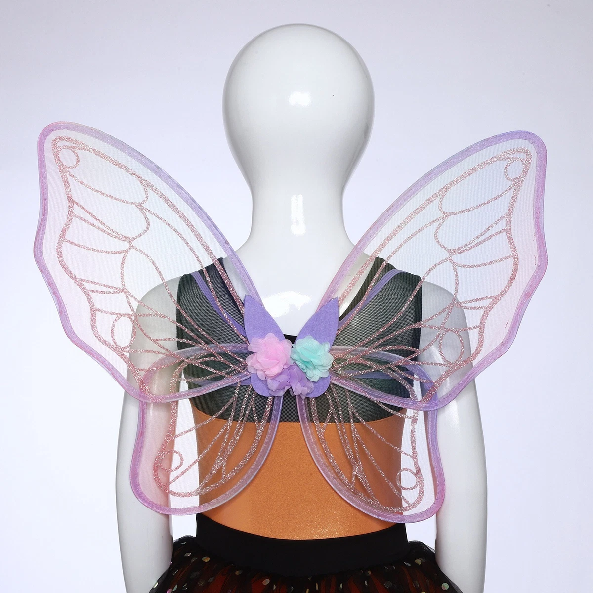 Costume Farfalla Per Bambine 6 Pezzi | Ali, Gonna, Bacchetta, Fascia E Maschera Rosa Per Carnevale E Halloween - 2