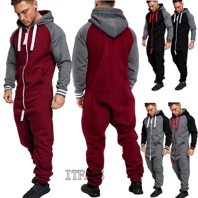 Mens Long Sleeve Zip Up Coverall One Piece Romper Jumpsuit Playsuit Casual Pants Pants Clothing Shoes Accessories