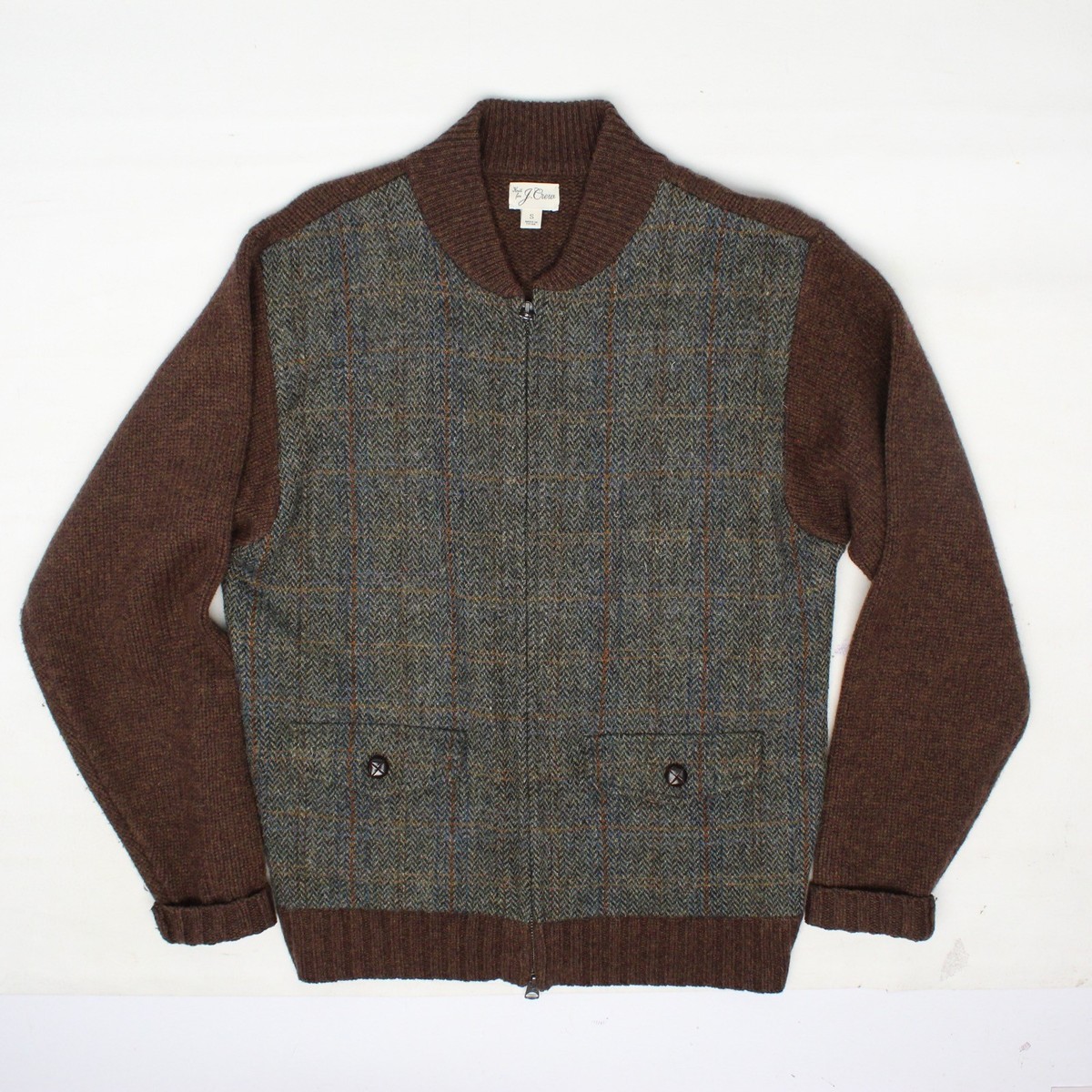 J Crew Harris Tweed Sweater Jacket Mens S Heather Hazelnut Brown