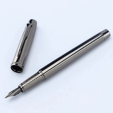 Silver Grey Metal Fountain Pen 0.5mm Iridium Nib Business Writing