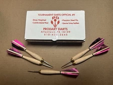 Darts #1 Pink Camo Turkey Feather Wooden Barrel 12pc Box-Steel Tip