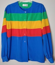 Vintage Lilli Ann Rainbow Striped Button Long Sleeve Blouse Union Maximalist